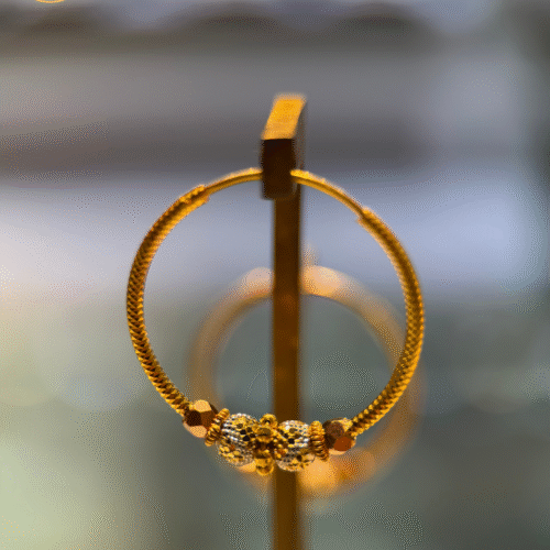 22KT Gold Baliyan (Hoop Earrings) with Rose & Rhodium Finish – 3.26 g