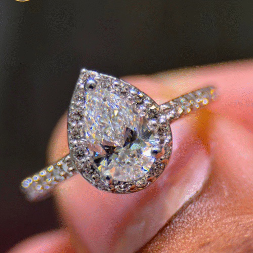 Pear Shape Lab-Grown Diamond Halo Ring – 1.58 CTW | IGI Certified