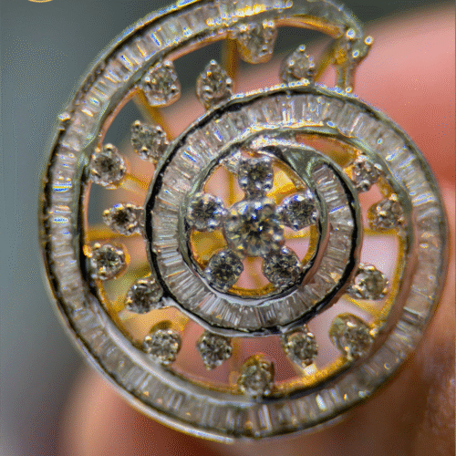 Spiral Natural Diamond Ring with Round & Baguette Cut Diamonds – 18KT Gold