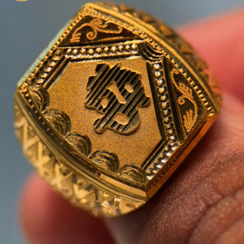 22KT Gold Men’s Om Ring with Diamond Cutting